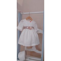 Vestido ceremonia bebe con capota lino crudo malva 31101